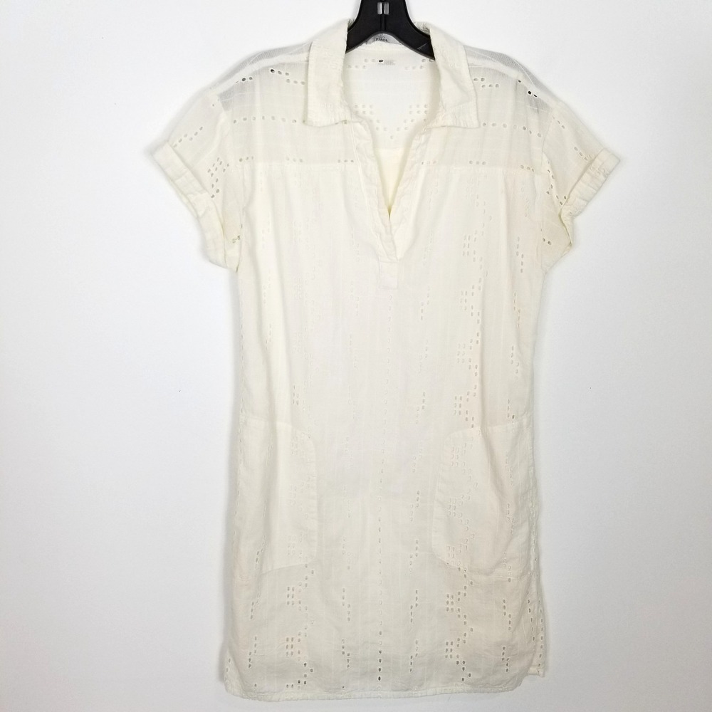 prAna Womens‎ Ladyland Dress Women Sz M Soft White Cotton Short Sleeve Summer